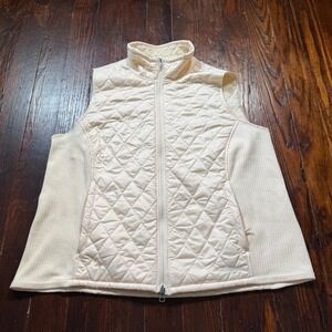 LL Bean Vest Womens 2X Beige Quilted Fleece‎ Lined Full Zip Ribbed 291764